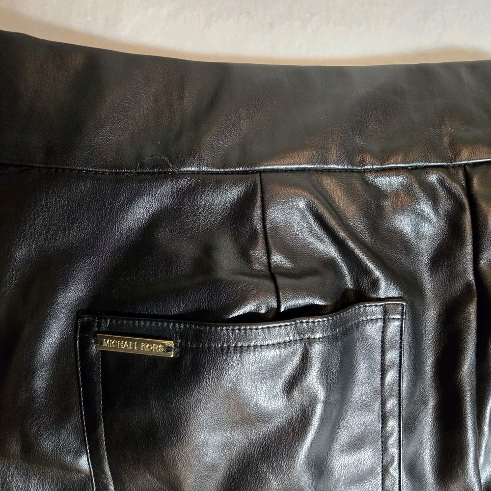 Y2K Michael Kors Black Faux Leather Lined Pants Womens Large Crop Kick Flare - Picture 5 of 16